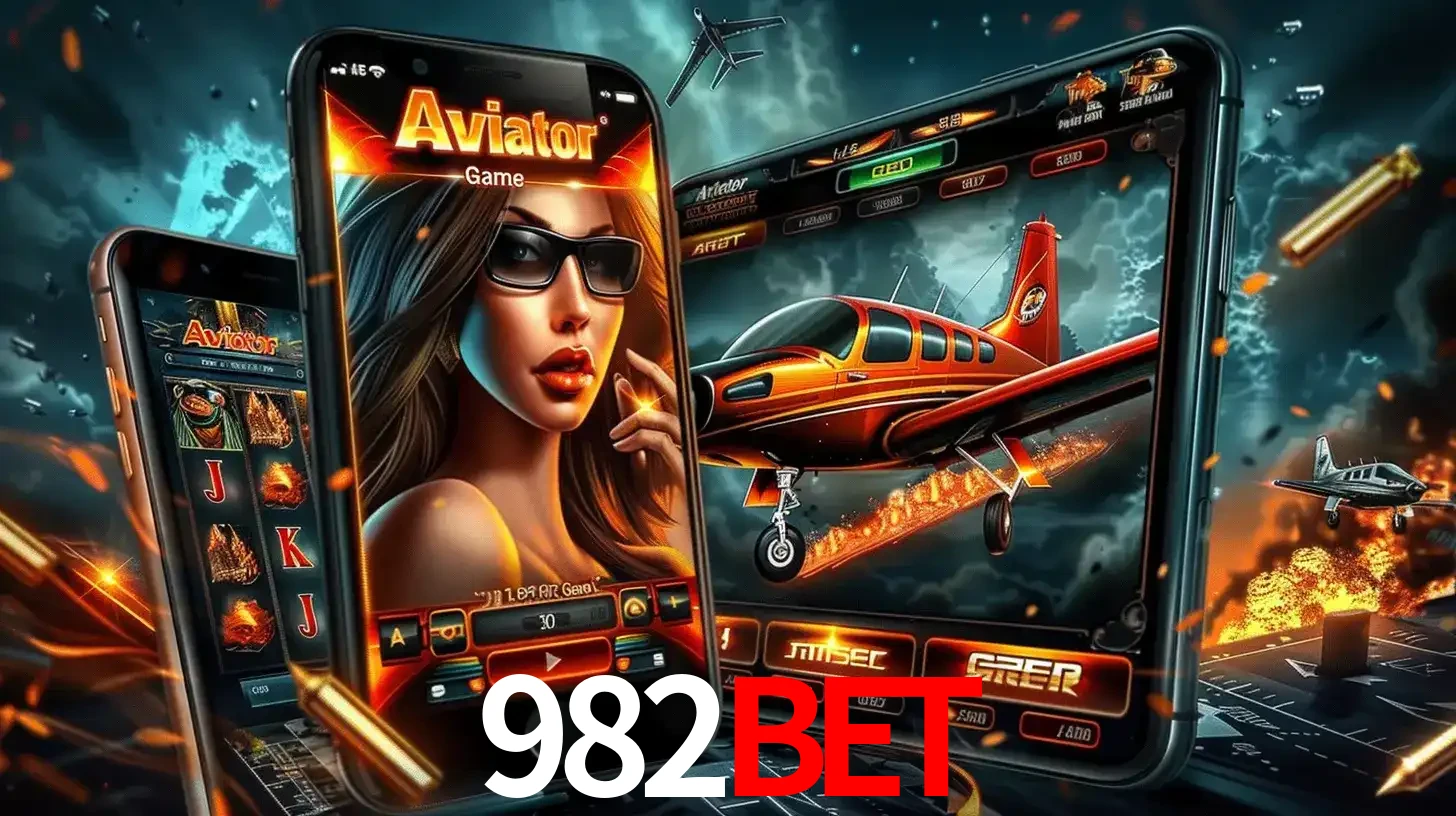 O popular jogo de apostas Aviator exibido em vários celulares e tablets, mostrando a interface emocionante e a ação de voo disponíveis para jogar agora no 982BET.